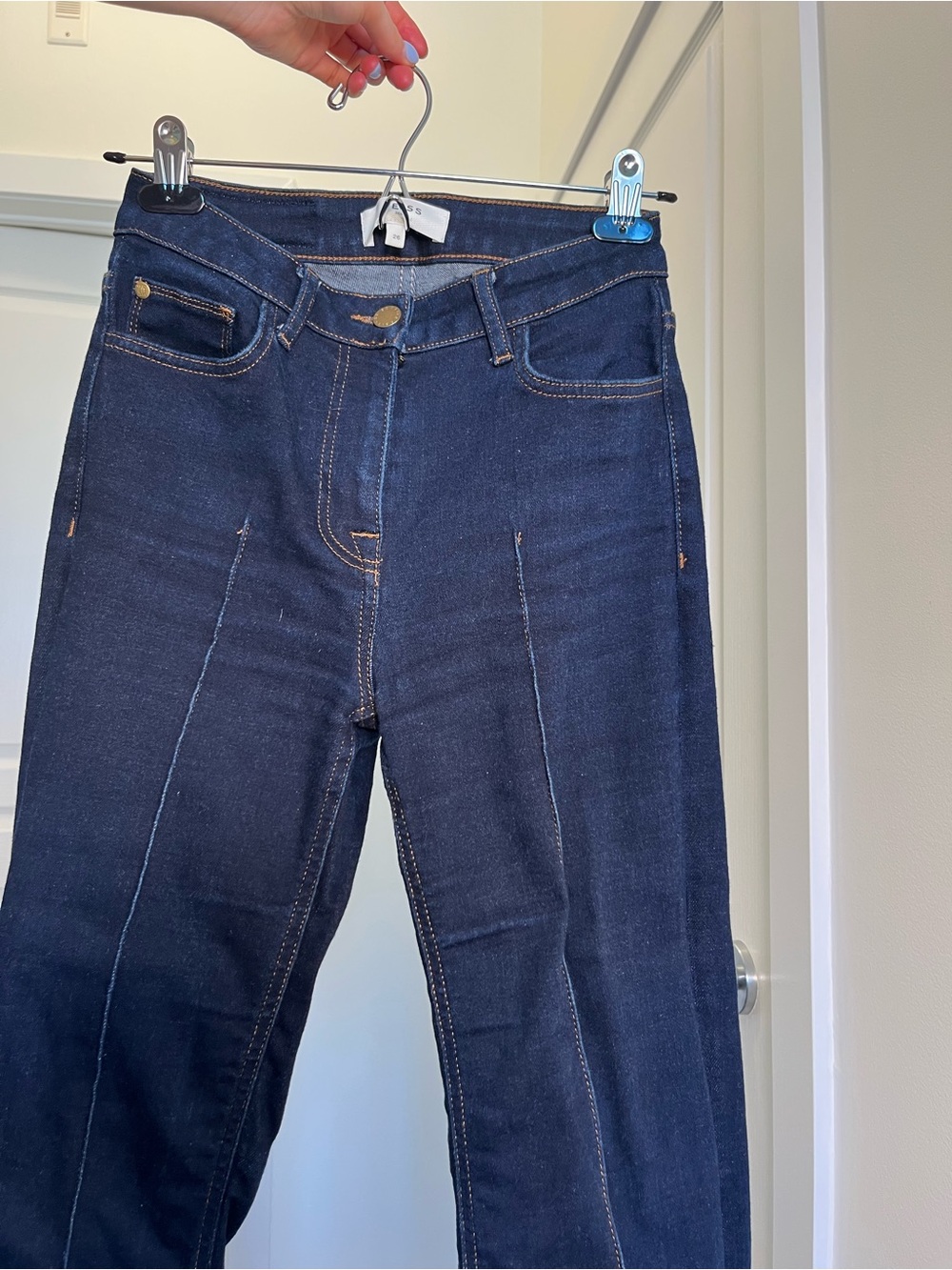 Reiss Dark Navy High-Rise Flare Jeans bell bottom - Picture 3 of 11